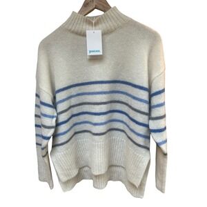 Pacas Cream Blue Stripe Mock Neck Sweater Cozy Oversized Fit